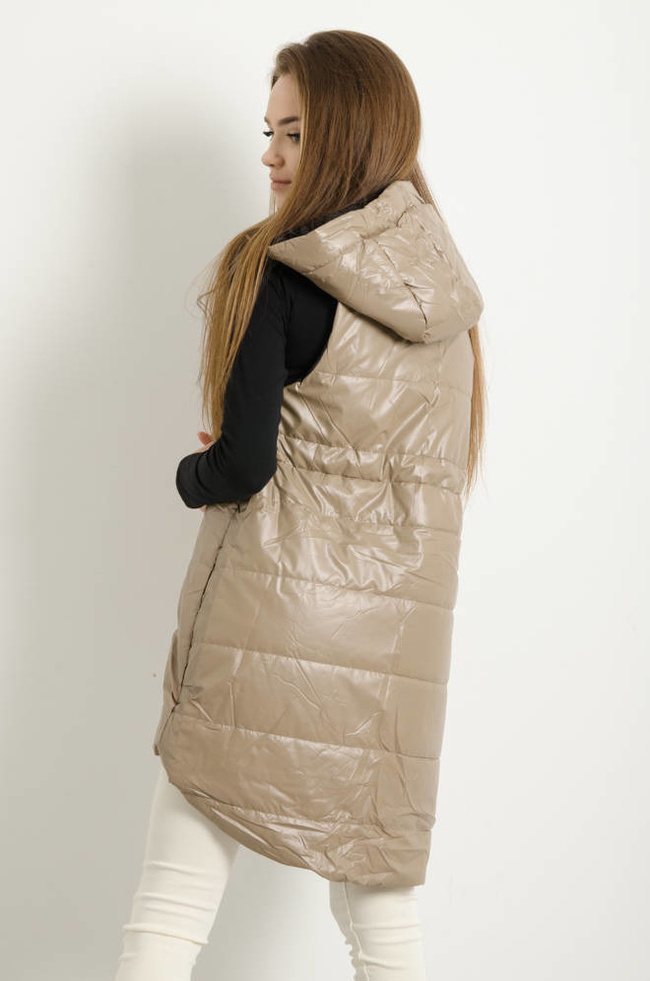 KAMIZELKA ASYMETRYCZNA Z KAPTUREM ŚCIĄGANA W PASIE- BEŻOWA