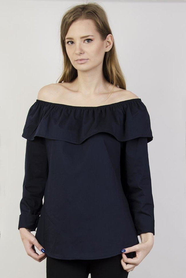 Koszula granatowa z hiszpańskim dekoltem