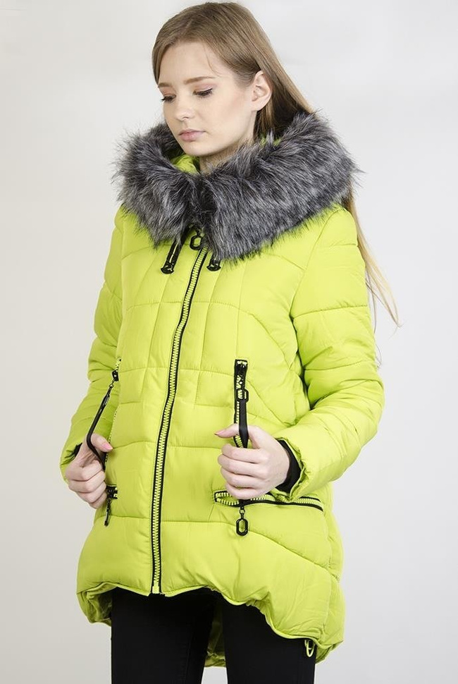Ocieplana limonkowa asymetryczna kurtka