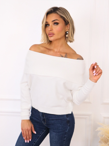 SWETER Z ODKRYTYMI RAMIONAMI- BIAŁY