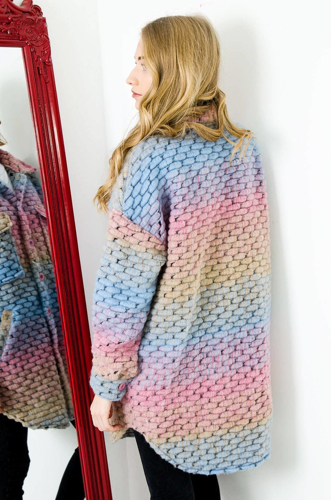 WIOSENNY PŁASZCZYK MULTIKOLOR - NIEBIESKO-RÓŻOWY