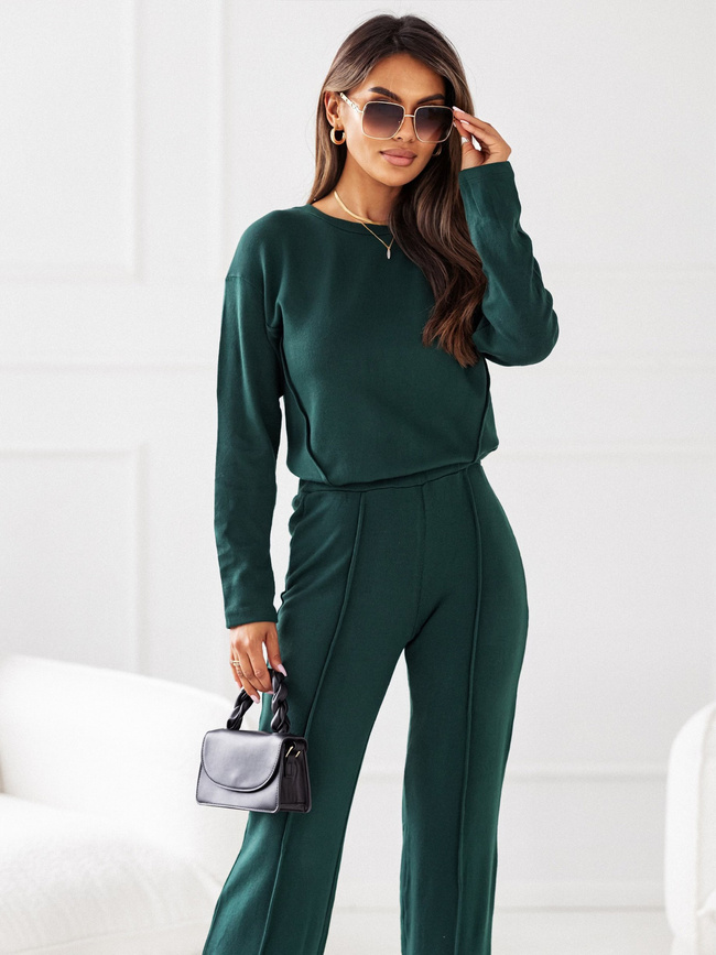 KOMPLET BLUZKA+ SPODNIE Z PRZESZYCIAMI- BUTELKOWA ZIELEŃ