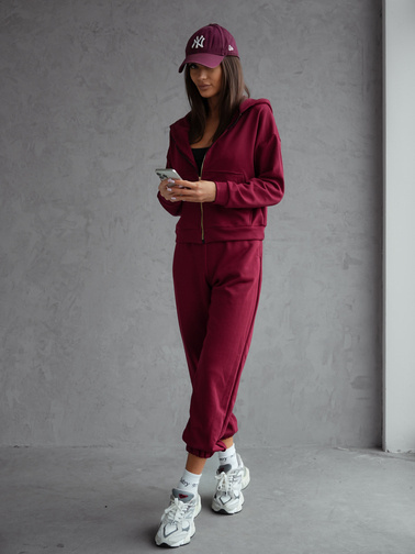 BAWEŁNIANY KOMPLET DRESOWY BLUZA ROZPINANA+ SPODNIE- BORDOWY