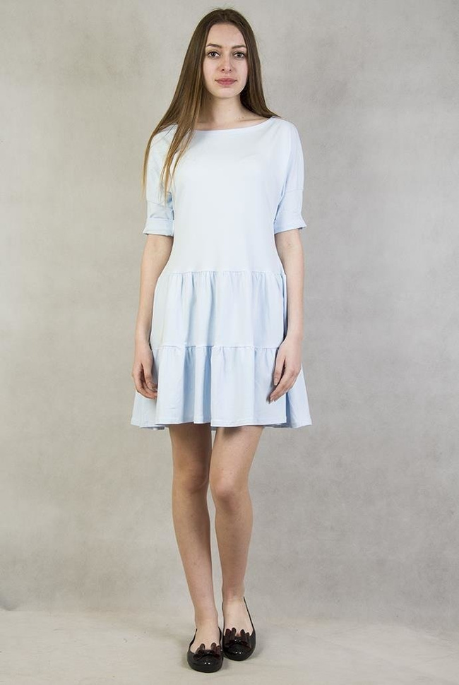 Niebieska Tunika z rękawem 3/4 i falbankami na dole