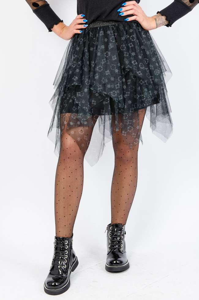 WZORZYSTA SPÓDNICA TIULOWA MINI Z ELASTYCZNYM PASEM