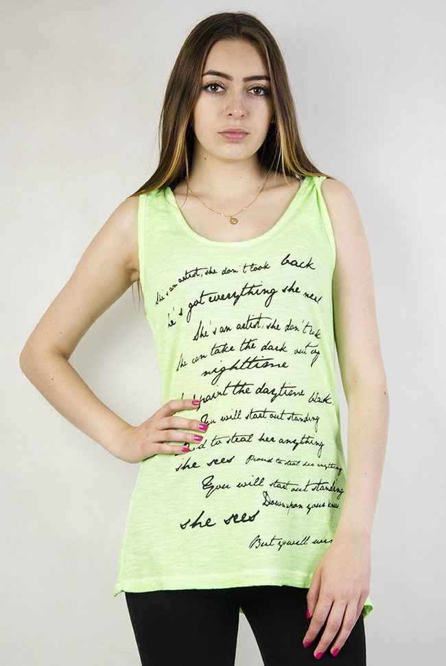 Limonkowa bluzka na ramiączka z napisami