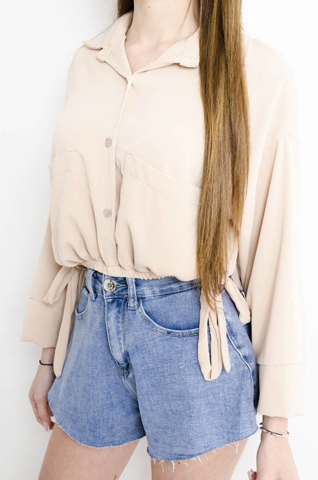 KOSZULA KRÓTKA ZE ŚCIĄGACZEM- BEŻOWA