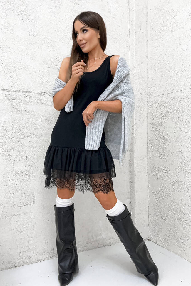 CZARNA SUKIENKA HALKA Z KORONKĄ