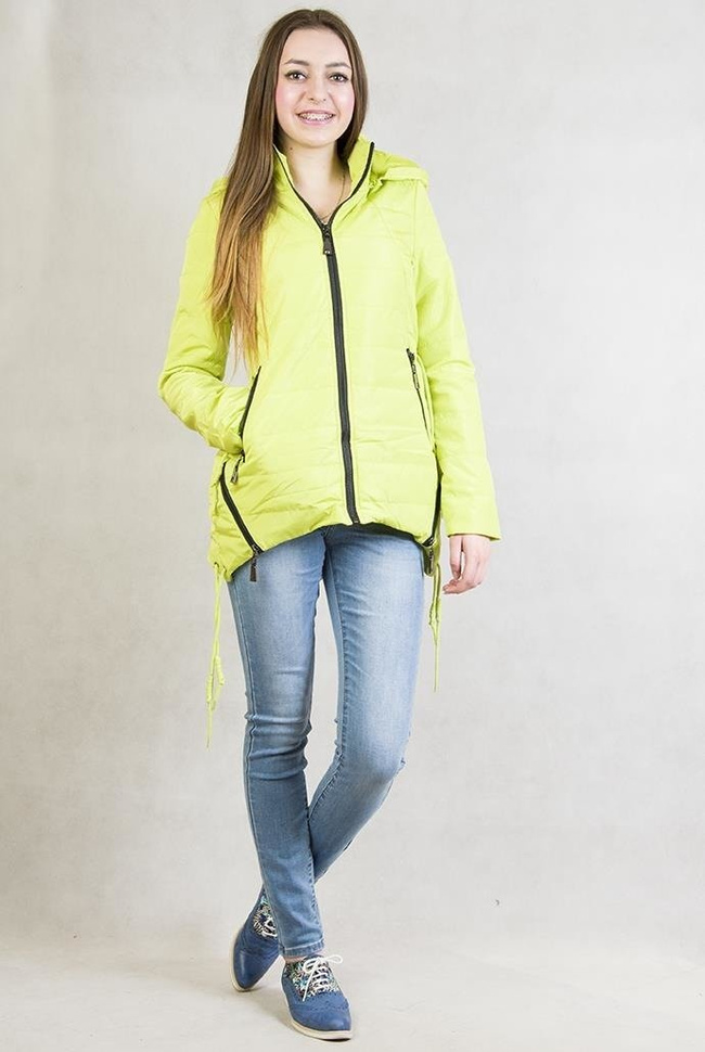 Asymetryczna limonkowa kurtka z kapturem