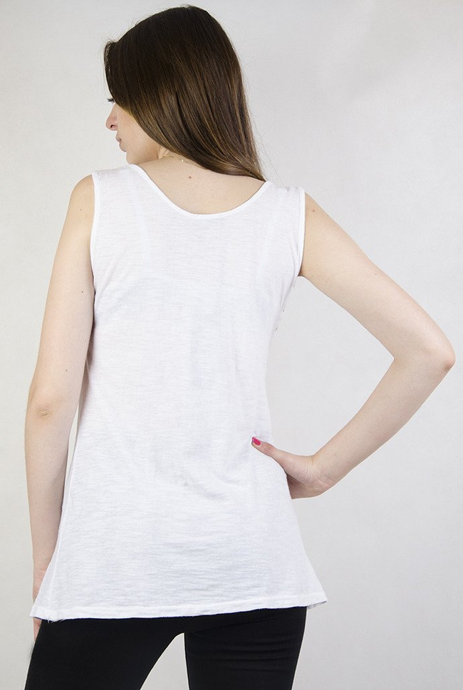 Biała bluzka na ramiączka z napisami