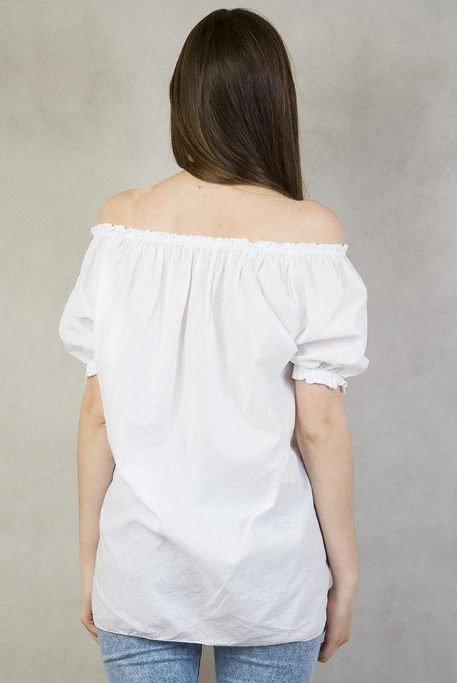 Biała bluzka z granatowym haftem