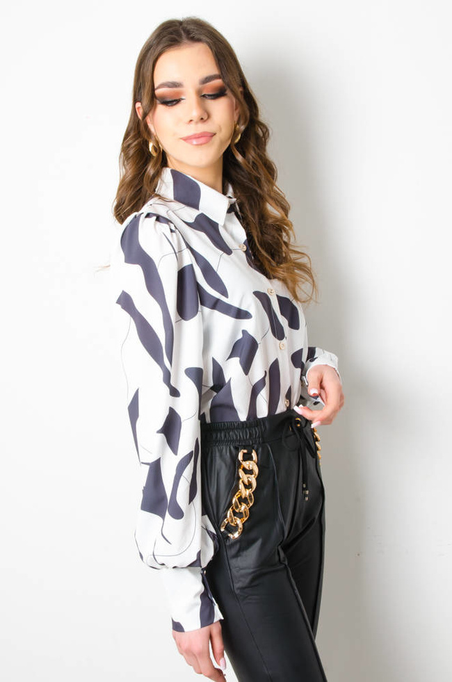 KOSZULA WZORZYSTA Z GUZIKAMI- BIAŁO-CZARNA