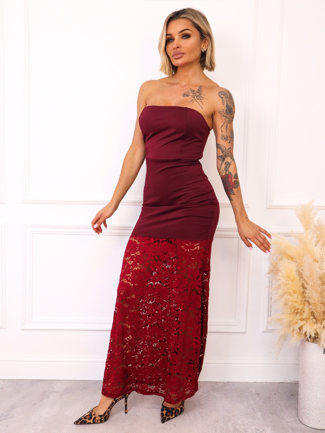 SUKIENKA BEZ RAMIĄCZEK Z KORONKĄ NA DOLE- BORDOWA