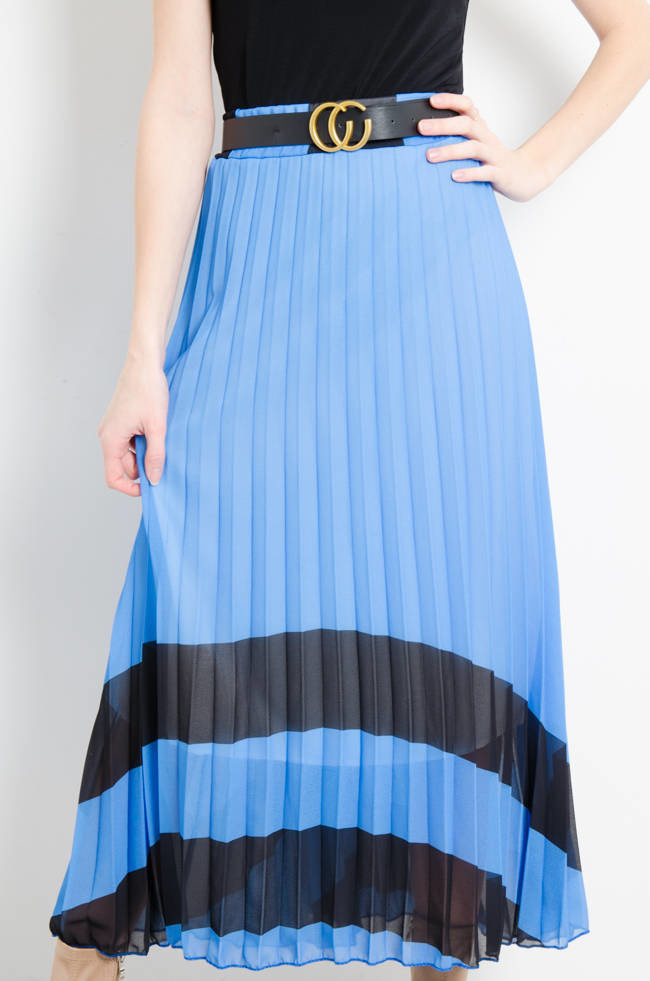 SPÓDNICA PLISOWANA Z PASKIEM - GRANATOWA