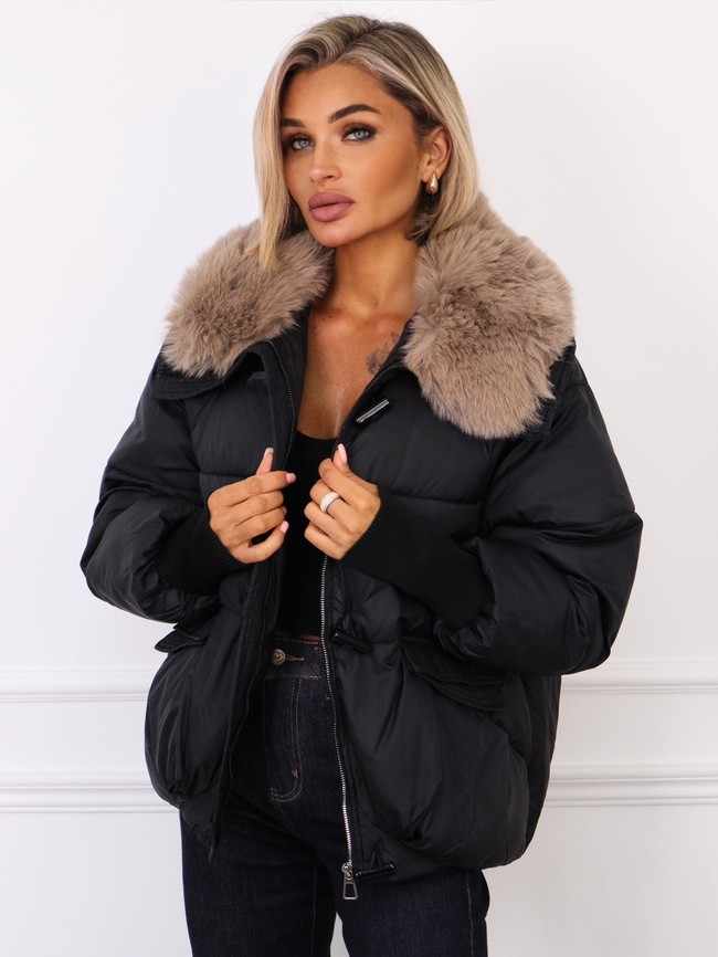 KURTKA ZIMOWA Z ODPINANYM FUTERKIEM- CZARNA