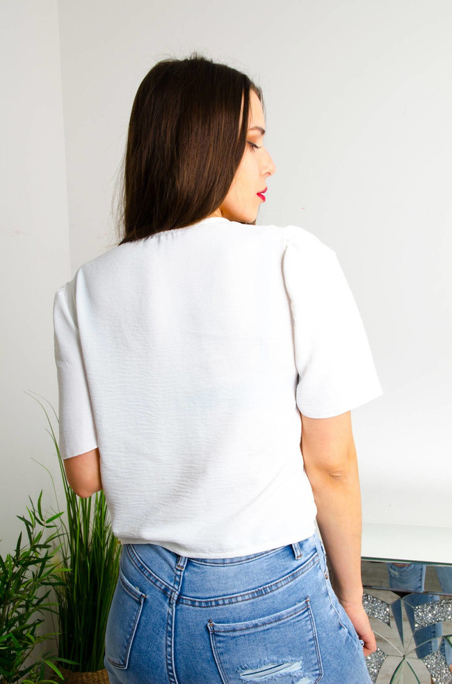 BIAŁA BLUZKA ZAPINANA NA GUZIKI Z WIĄZANIEM