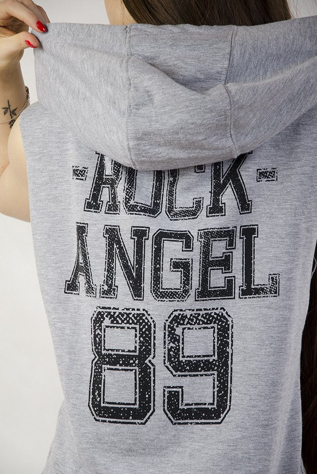 Szary sportowy bezrękawnik z kapturem