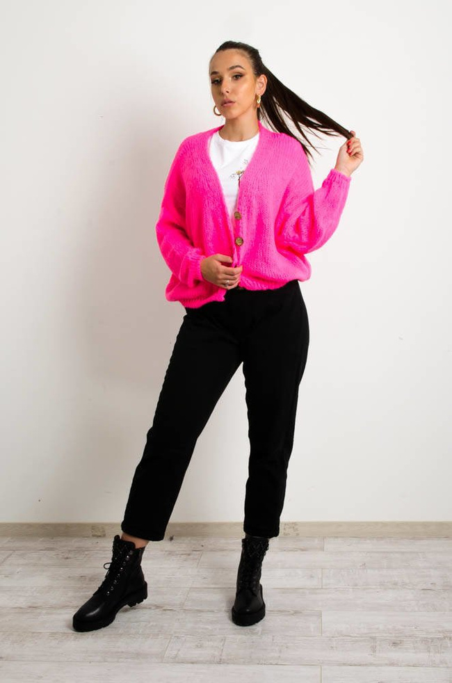 RÓŻOWY KRÓTKI KARDIGAN SWETER ZAPINANY NA GUZIKI