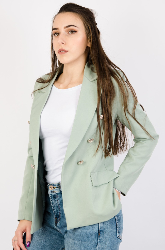 ZIELONA MARYNARKA ZE SREBRNYMI GUZIKAMI