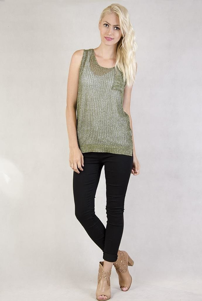 Zielona kamizelka z srebrną nitką + biały top