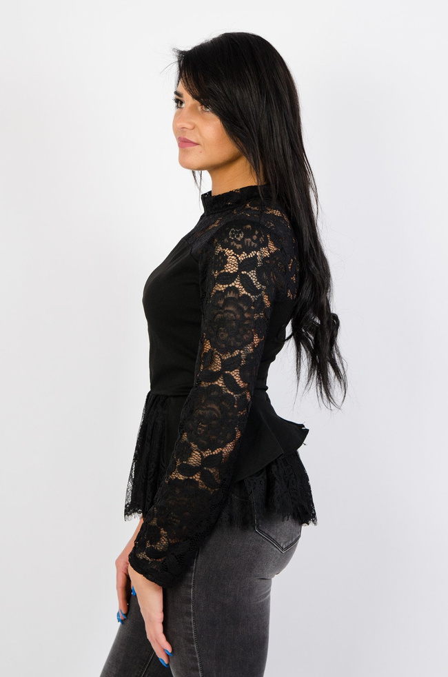 CZARNA KORONKOWA BLUZKA Z BASKINKĄ 