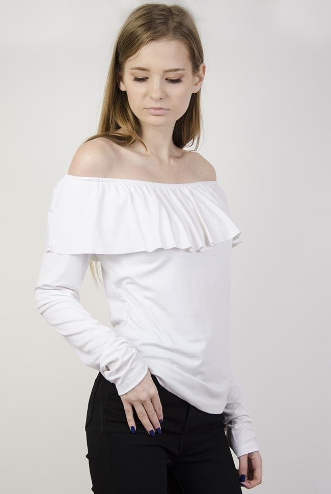 Biała bluzka z hiszpańskim dekoltem