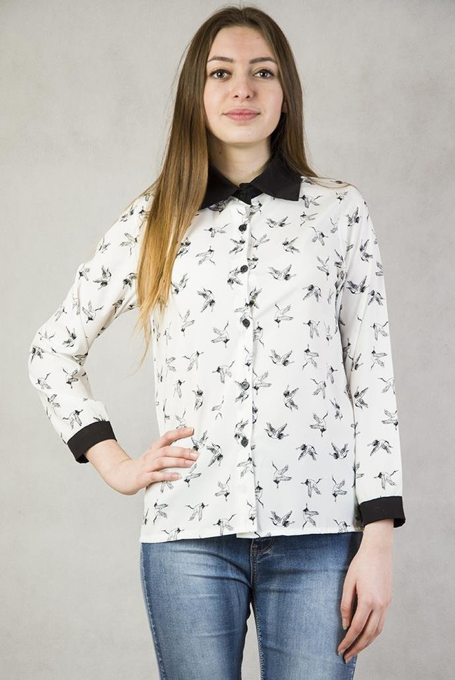 Koszula ekri ze sztampą w czaple