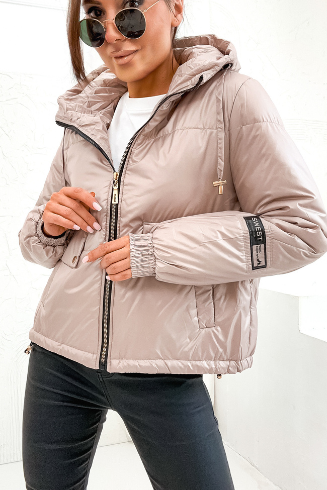 KURTKA ASYMETRYCZNA ZE ZŁOTYMI ELEMENTAMI- BEŻOWA