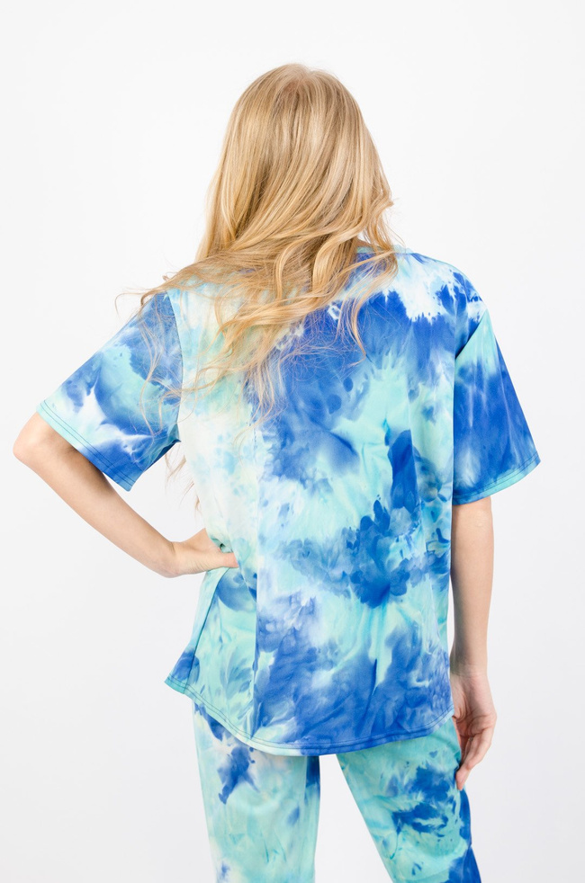 NIEBIESKI KOMPLET BLUZKA + SPODNIE Z EFEKTEM TIE DYE