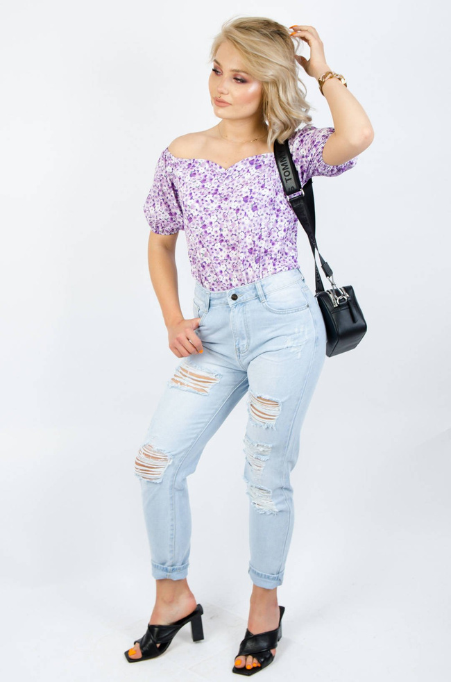 FIOLETOWA BLUZKA W KWIATY