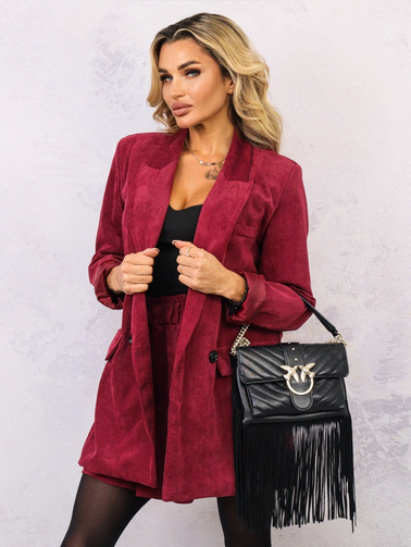 PRĄŻKOWANY KOMPLET MARYNARKA+ SPÓDNICA- BORDOWY