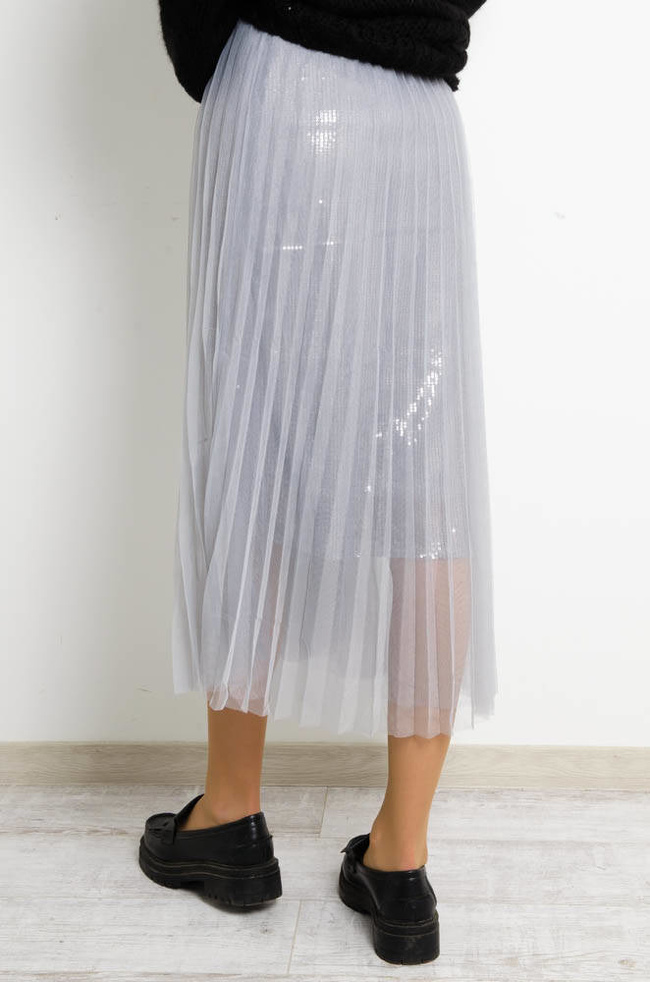 SZARA SPÓDNICA TIULOWA Z CEKINAMI