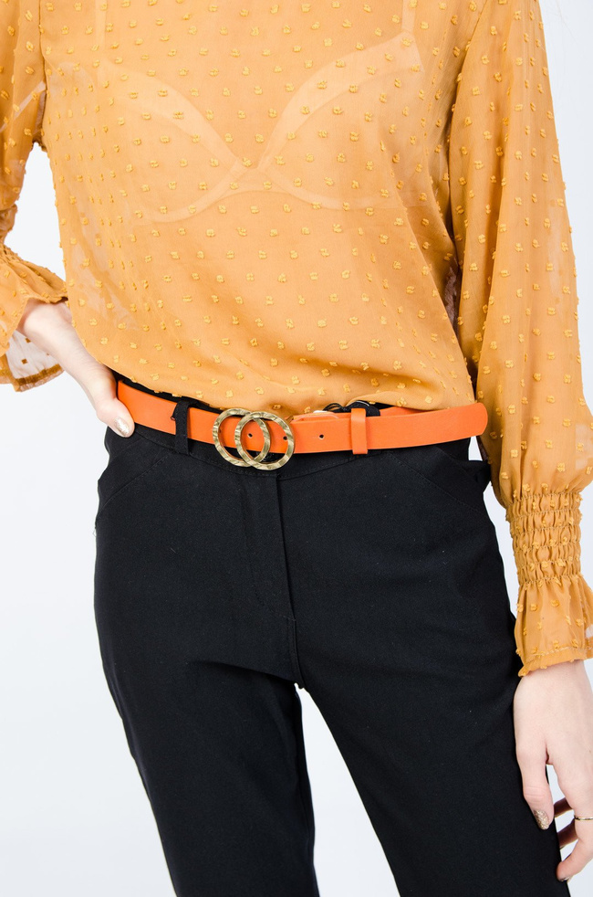 PASEK DAMSKI W KOLORZE POMARAŃCZOWYM ZE ZŁOTA KLAMRĄ 