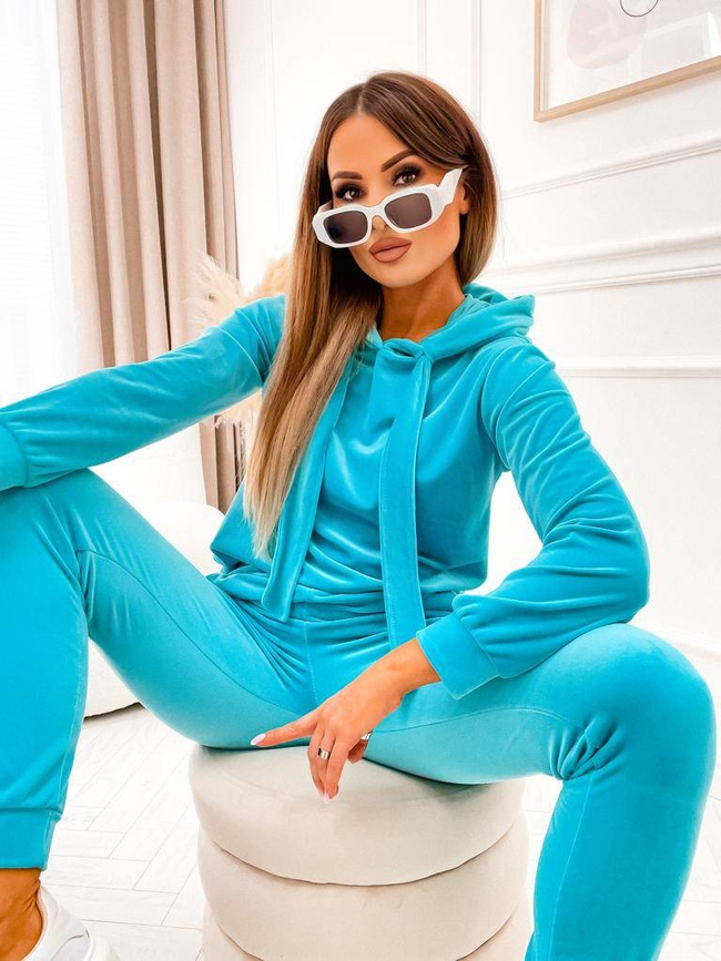 WELUROWY KOMPLET DRESOWY Z KAPTUREM- MORSKI