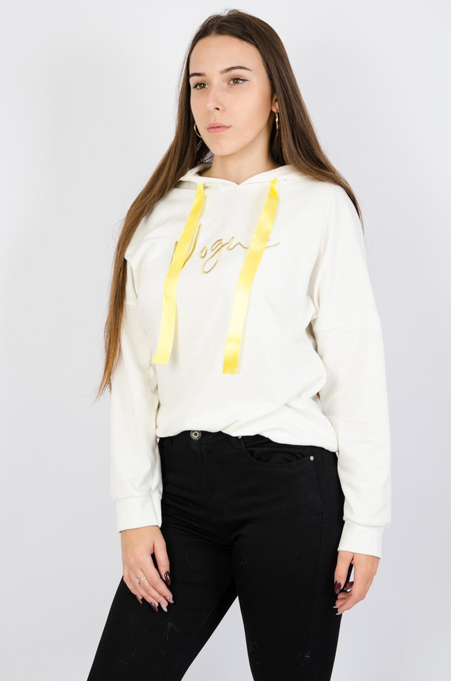  Bluza z kapturem w kolorze ecru z napisem 
