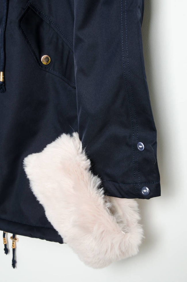 GRANATOWA KURTKA PARKA ZIMOWA Z ODPINANYM FUTERKIEM 