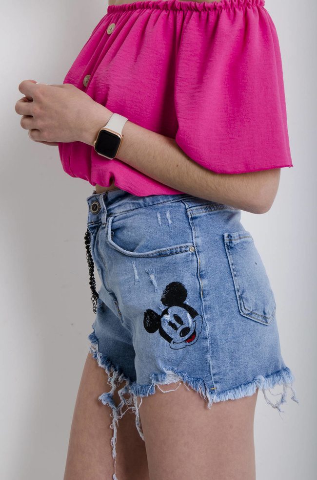 SZORTY JEANSOWE NIEBIESKIE Z APLIKACJĄ + ŁAŃCUSZEK