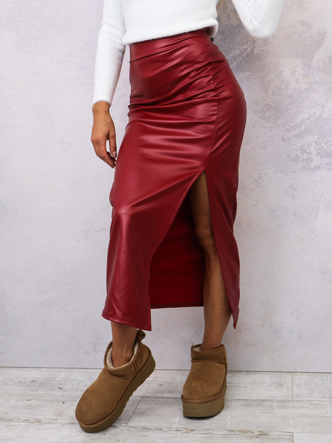 DŁUGA SPÓDNICA Z IMITACJI SKÓRY- BORDOWA