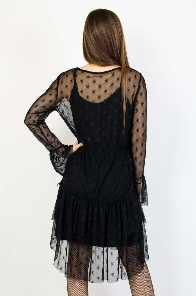 Czarna siateczkowa sukienka w gwiazdki