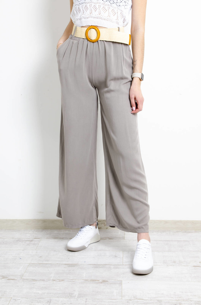 SPODNIE MATERIAŁOWE Z PLECIONYM PASKIEM- SZARE