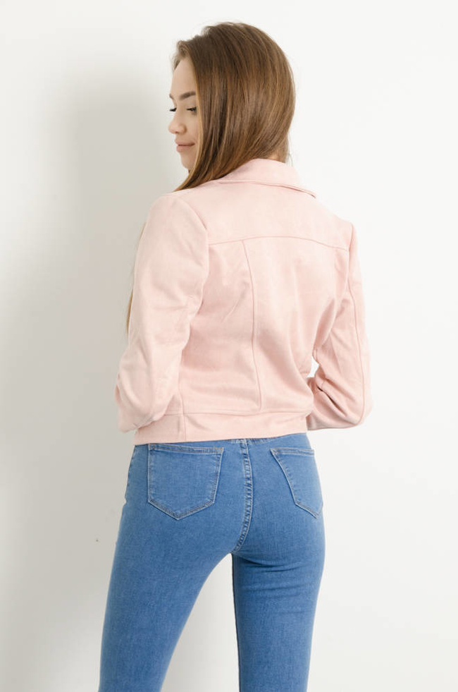 KURTKA PRZEJŚCIOWA RAMONESKA Z IMITACJI ZAMSZU- RÓŻOWA