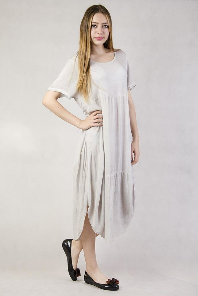 Asymetryczna, długa sukienka szara