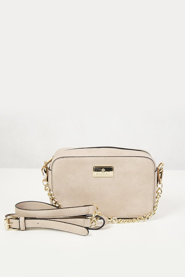 Beżowa usztywniana torebka na łańcuszku