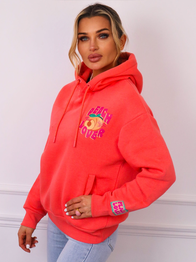 BLUZA Z KAPTUREM Z APLIKACJĄ Z PRZODU I NA PLECACH- POMARAŃCZOWA