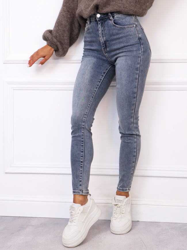 SPODNIE JEANSOWE SKINNY Z WYSOKIM STANEM- NIEBIESKIE