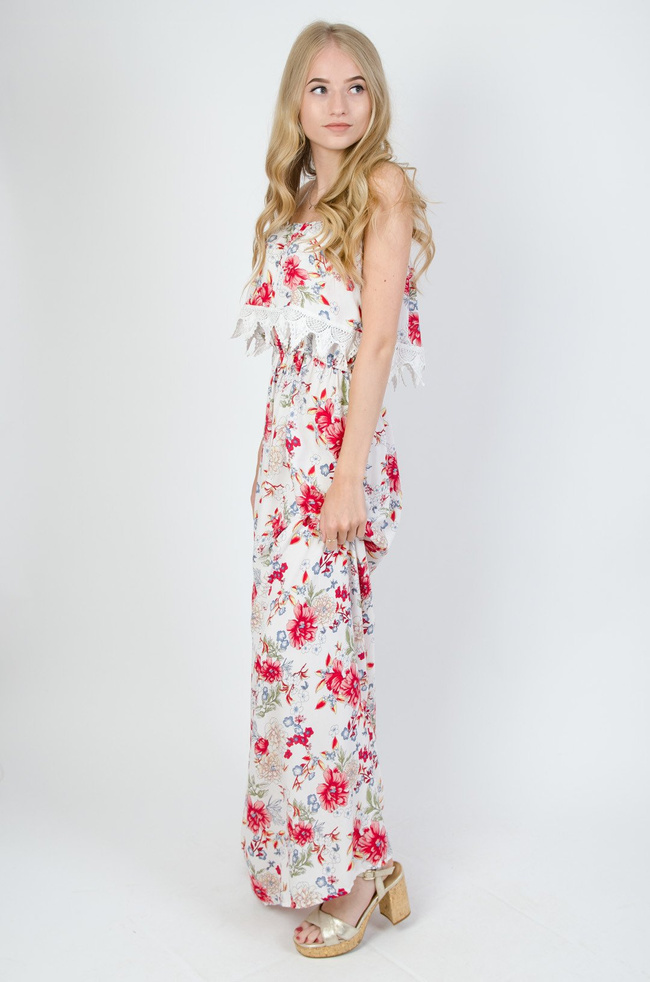 Biała sukienka hiszpanka w kwiaty