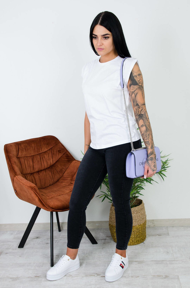 BIAŁA BAWEŁNIANA BLUZKA BEZ RĘKAWÓW