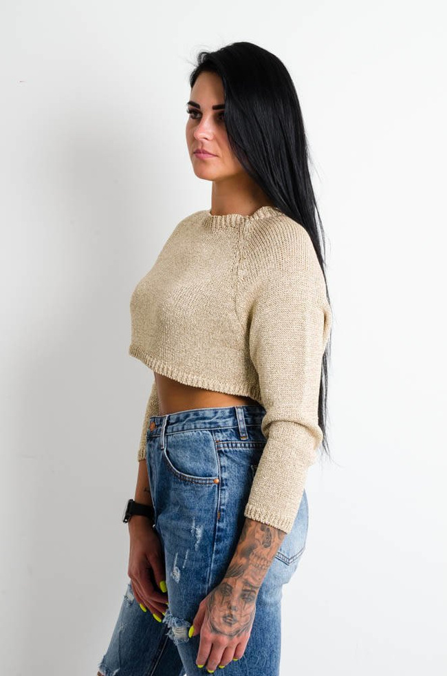 ZŁOTY KRÓTKI TOP Z DŁUGIM RĘKAWEM