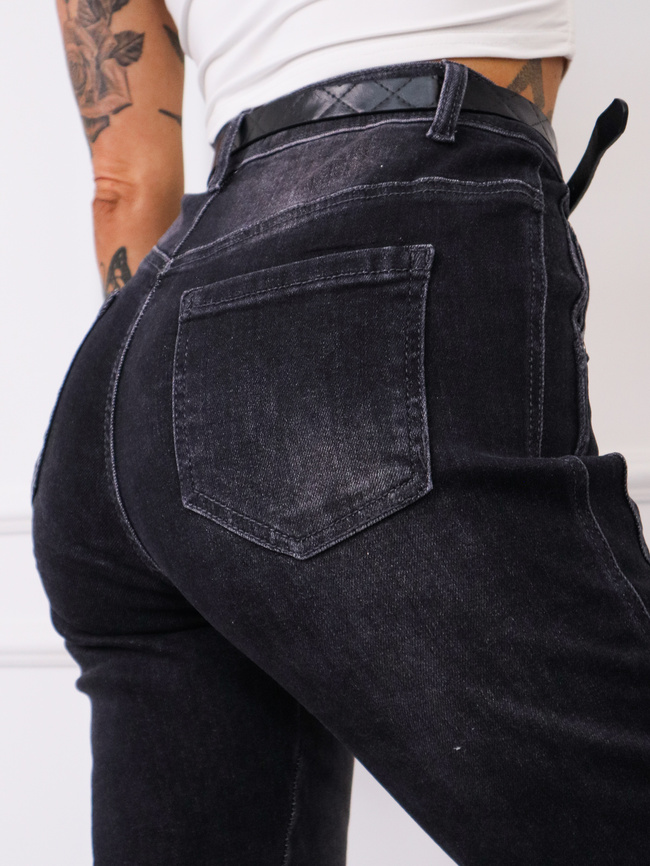 SPODNIE JEANSOWE Z PRZESZYCIAMI I WYSOKIM STANEM- CIEMNOSZARE