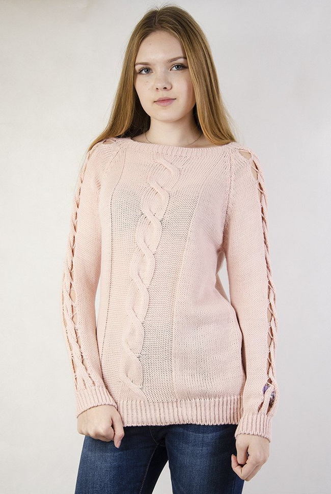 Różowy sweter z wycięciami przy rękawach
